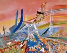 LES ROGERS  Time Takes, 2000  Oil and spray enamel on canvas  96h x 132w x 1 1/4d in