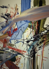 LES ROGERS  Folding Over You, 2001  Oil, acrylic and spray enamel on canvas  84h x 60w x 1 1/4d in